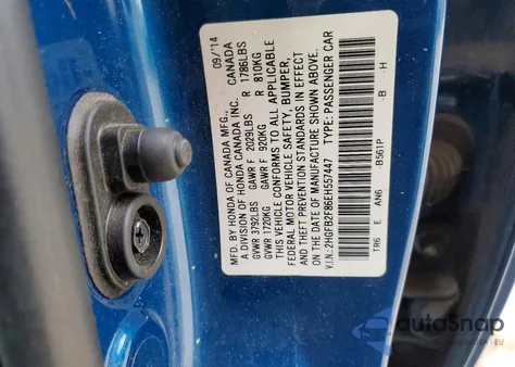 2014 Honda Civic Ex из США, поврежденный, VIN 2HGFB2F86EH557447